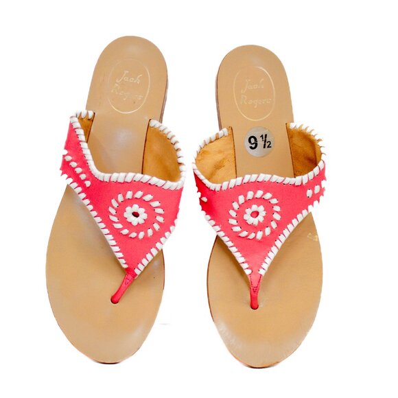 Jack Rogers Womens Shoes Blair Sandals  Coral White Leather Slide | Flats VGUC - Picture 6 of 8